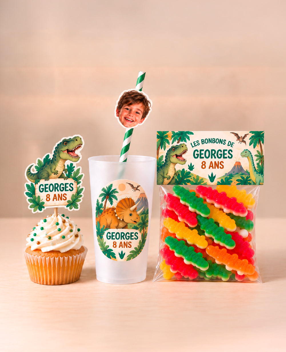 Pack déco anniversaire enfant personnalisé – Dinosaure
