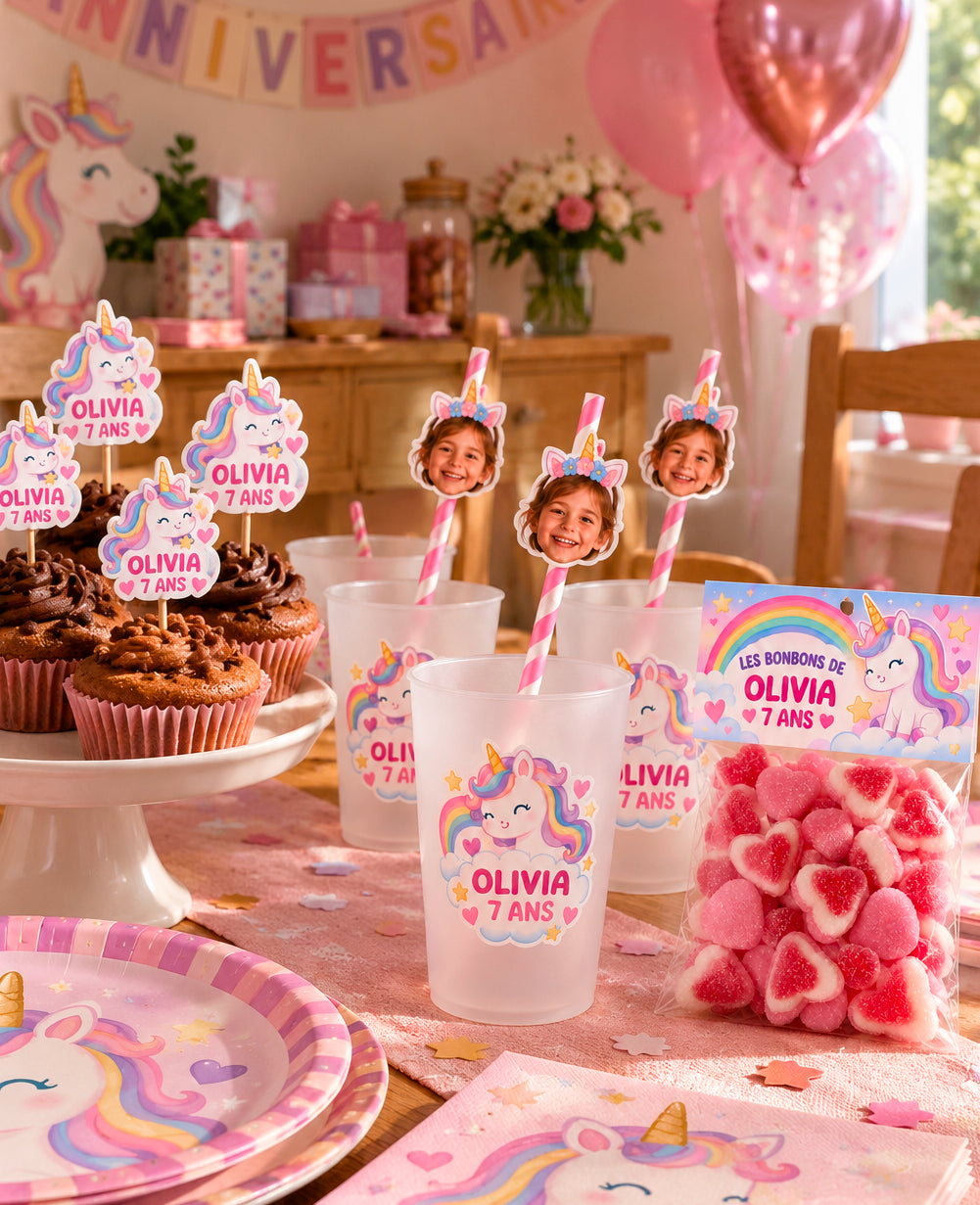 Pack déco anniversaire enfant personnalisé – Licorne Party