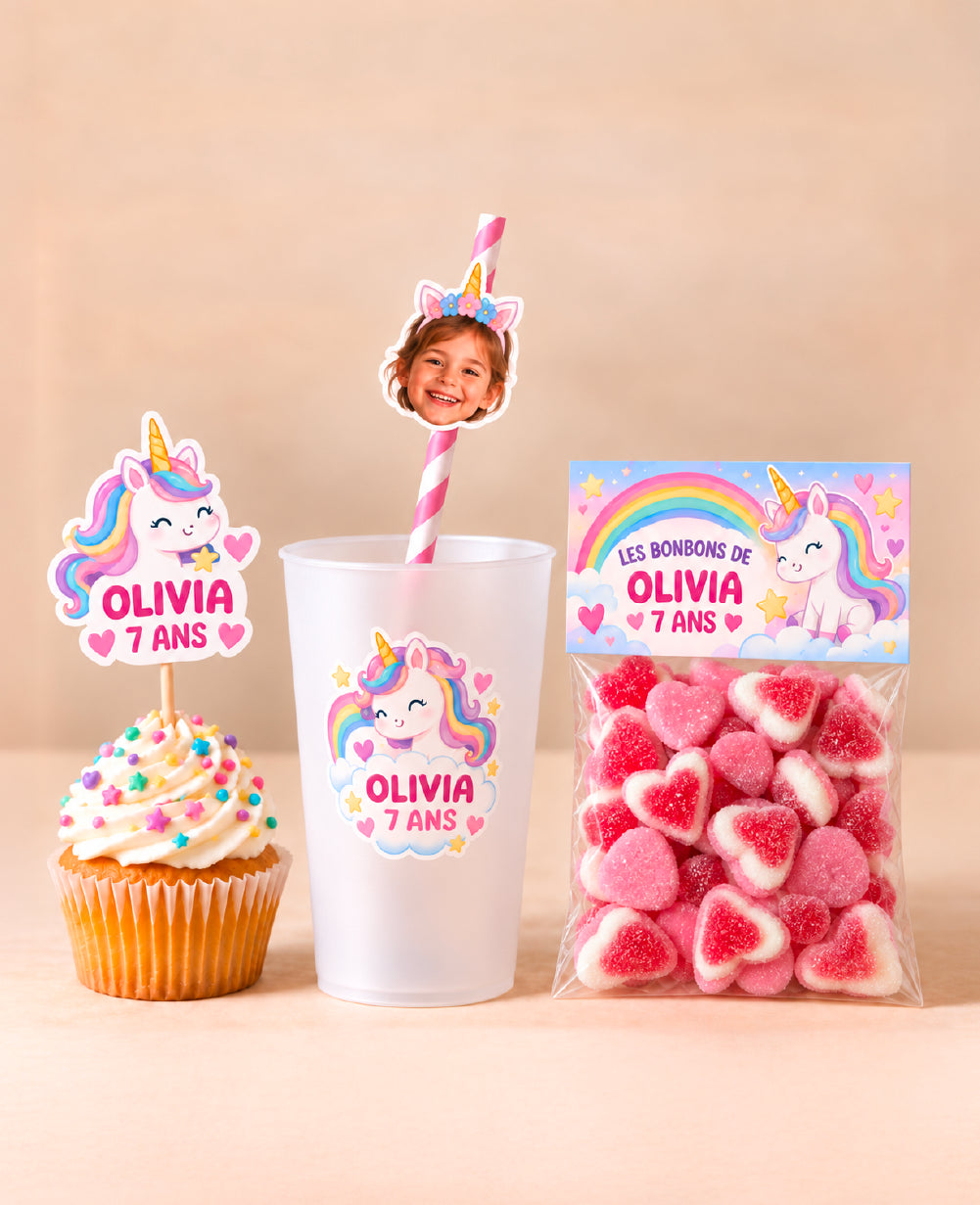 Pack déco anniversaire enfant personnalisé – Licorne Party