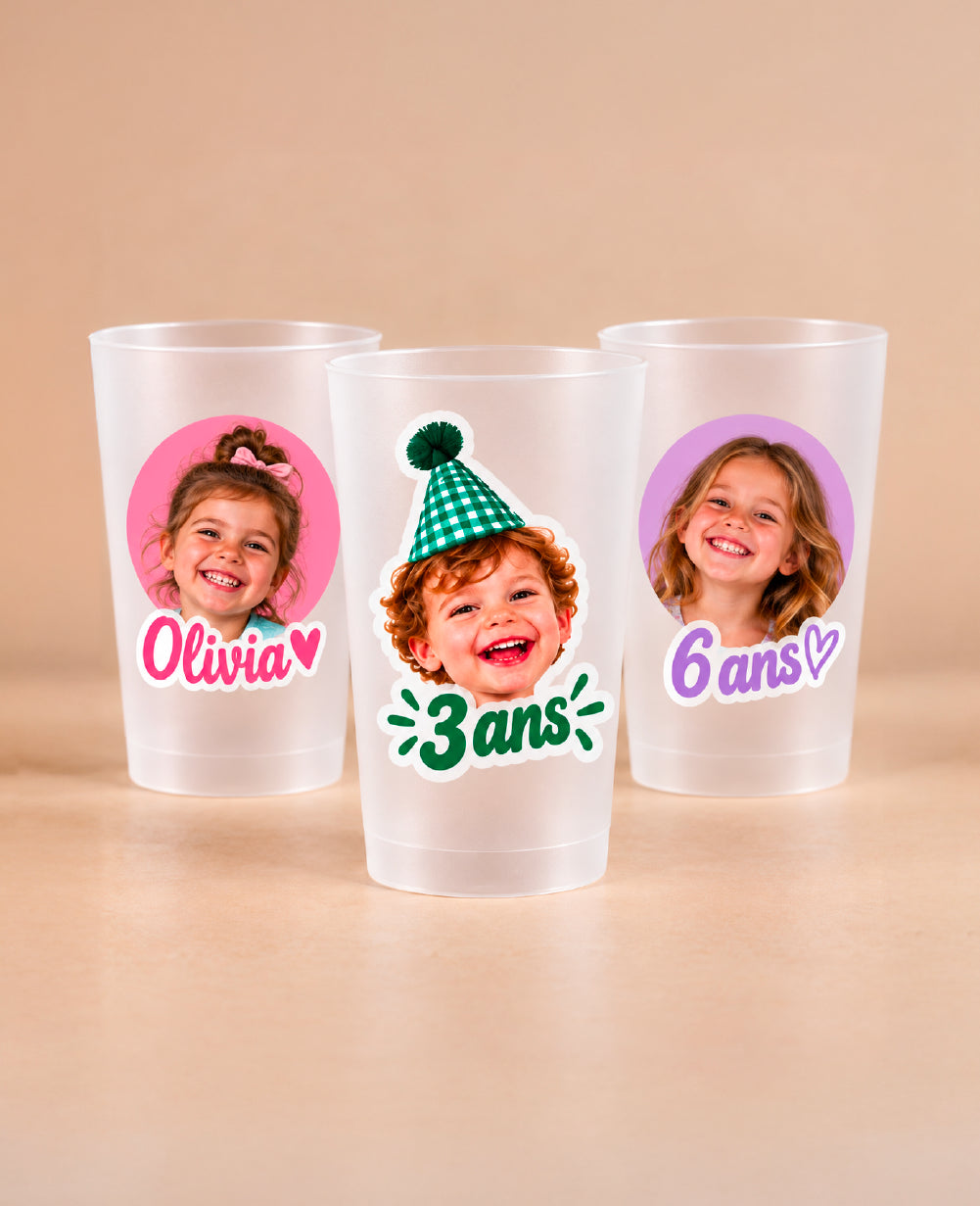 Gobelets personnalisés avec photo et texte – Anniversaire enfant